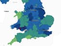 The Government's interactive map shows the latest rolling seven day rates across the UK. Darker colours show the areas with the highest rates.