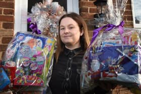 Jess O'Donnell with two of the hampers