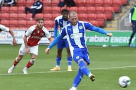 Joe Garner puts Latics 2-0 up at Fleetwood in the EFL Cup in September, but the home side fought back to win 3-2