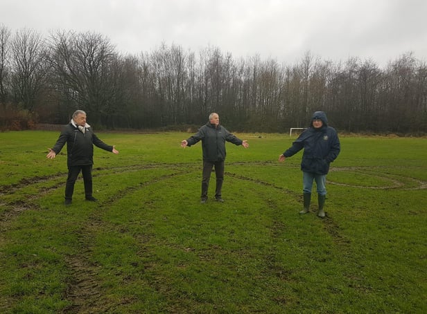 Coun Ron Conway with Tony Bailey and Tony McGarr from Aspull Juniors FC
