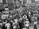Crowds happily packed together for a Wigan Carnival back in the 1970s