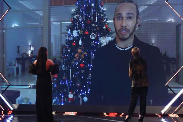 Lewis Hamilton is interviewed during the BBC Sports Personality of the Year awards at MediaCity