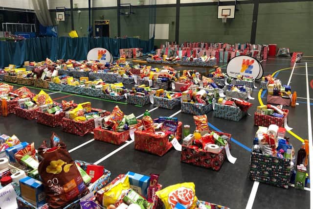 Hampers at Wigan Youth Zone before being distributed