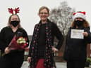 Alison Parker celebrates with Slimming World consultants Nicola Kiggin and Sam Fowler