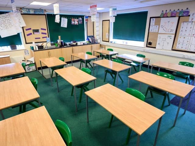 A classroom is set out with socially distanced seating for year 6 pupils but remains empty due to lack of pupils returning in that year group in June (Picture: Oli Scarff/AFP via Getty Images)