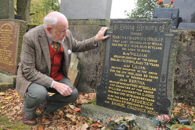 Historian Tom Walsh at Martha's grave