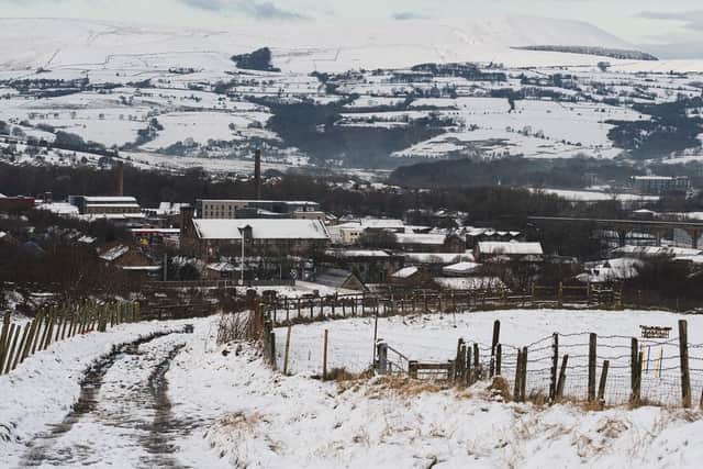 A wintry scene above Burnley, looking over to Pendle Hill