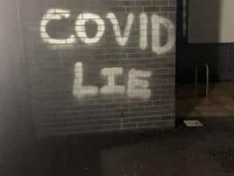 Graffiti scrawled on the new health centre in Ashton