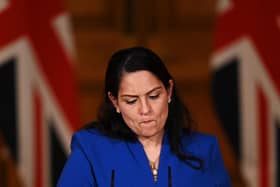 Home Secretary Priti Patel during a media briefing in Downing Street