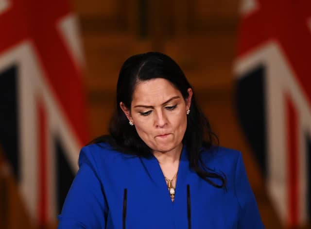 Home Secretary Priti Patel during a media briefing in Downing Street