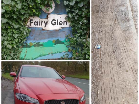 Photos show a car parked at Fairy Glen and the state of the footpath