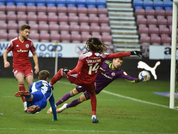 Tom James scores for Latics against Accrington