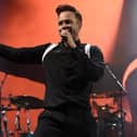 Olly Murs on stage at Haydock Park