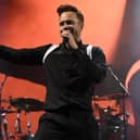 Olly Murs on stage at Haydock Park