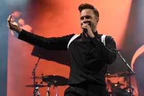 Olly Murs on stage at Haydock Park