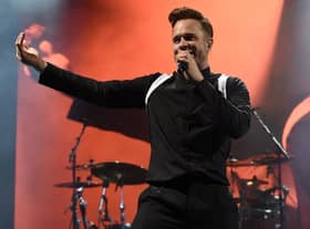 Olly Murs on stage at Haydock Park