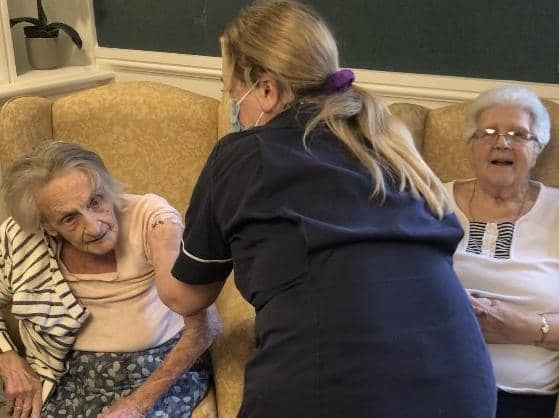Winnie Shaw and Marion Darbyshire were first to get the Covid vaccine at the Lakeside Care Home in Standish