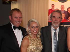Cyril Leigh with Jenny Meadows and her husband, Trevor Painter, at the Wigan Harriers 50th anniversary dinner in 2013