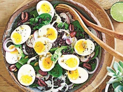 Egg and black rice salad Serves 6