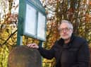 Jim Meehan with the marker stone at Elnup Wood