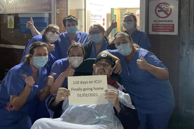David Curry leaving Wigan Infirmary after 120 days in hospital