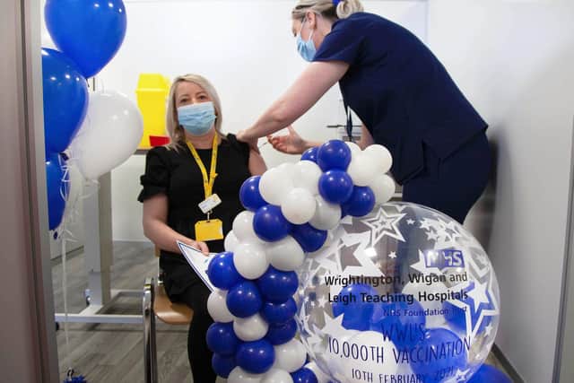 Melissa having vaccination with balloons