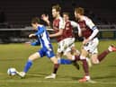 Callum Lang shoots for goal against Northampton