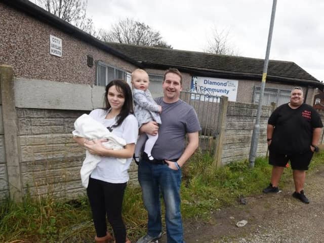 Coun Jones (centre) with Courtney Bampton, children Tommy and Lilly-Mae and Ben Charlton from the support centre