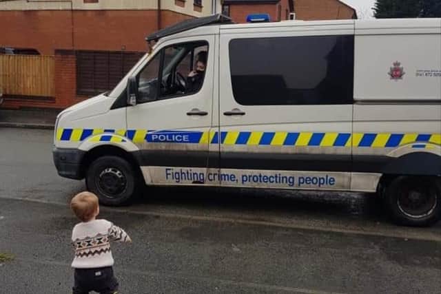 Leighton was delighted when the police van arrived on his birthday
