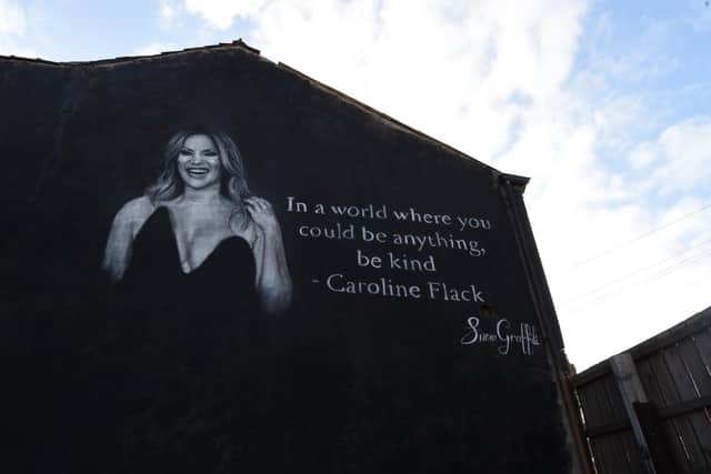 The mural of tragic reality TV presenter Caroline Flack in Ashton
