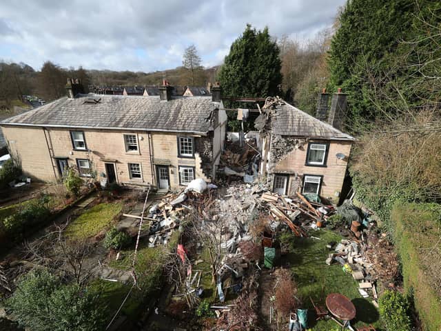 The scene in Ramsbottom, Bury, Greater Manchester, where the body of a woman has been found after a house collapsed on Wednesday evening