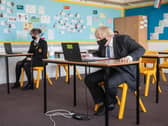 Prime Minister Boris Johnson visits Sedgehill School in south east London and takes part in an online class on February 23 (Photo by Jack Hill - WPA Pool/Getty Images)
