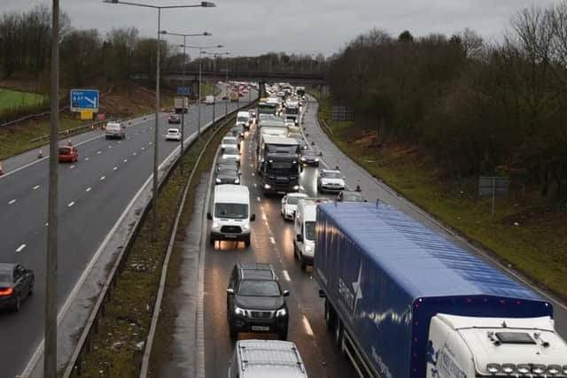 A very busy M6 between Haydock and Ashton