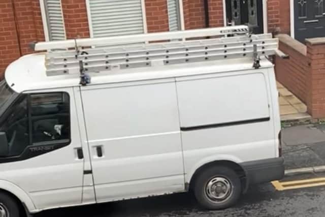 The white Ford Transit van belonging to Jordan Molyneux which was stolen