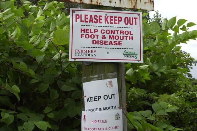 Signs in the borough warning of foot and mouth disease in 2001