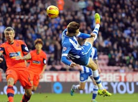 Nick Powell scores an overhead beauty against the old enemy in December, 2013
