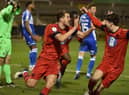 Scott Wootton celebrates scoring the winning goal at Bristol Rovers