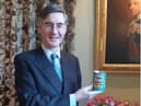 Jacob Rees-Mogg proudly poses with his gift of Heinz Beanz. Image: Instagram
