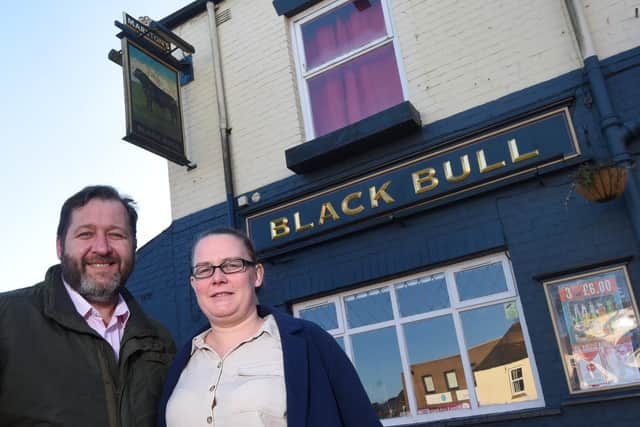 Carl Jump and Ellie Thompson outside the Black Bull in Standish