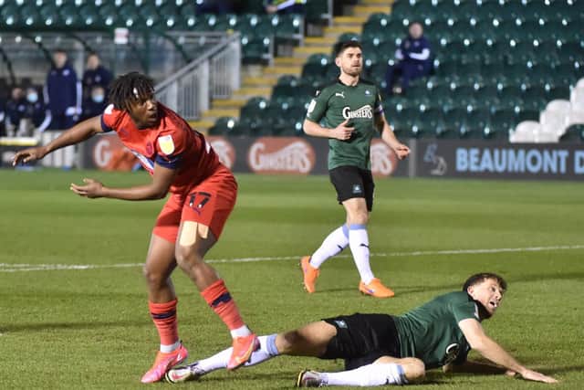 Viv Solomon-Otabor opens the scoring at Plymouth
