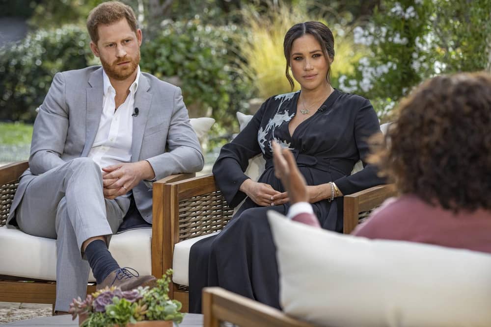 The Duke and Duchess of Sussex talking to Oprah Winfrey