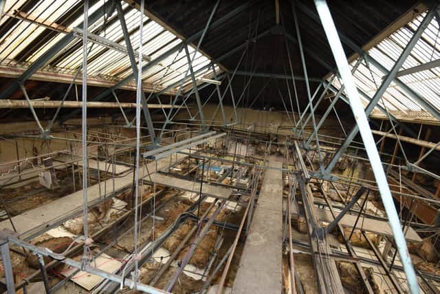 The glazed roof which sits above what used to be the public area of the post office. The false ceiling (seen here from above) will be removed