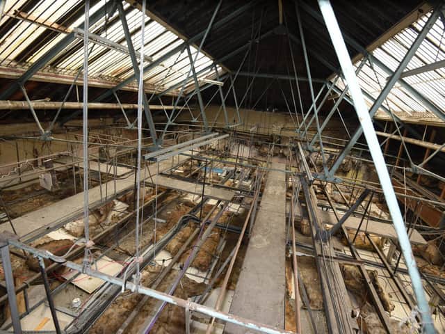 The glazed roof which sits above what used to be the public area of the post office. The false ceiling (seen here from above) will be removed