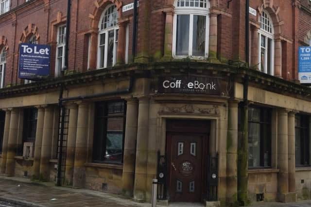 Exterior of former Coffee Bank cafe, on the corner of Wallgate and Library Street, Wigan