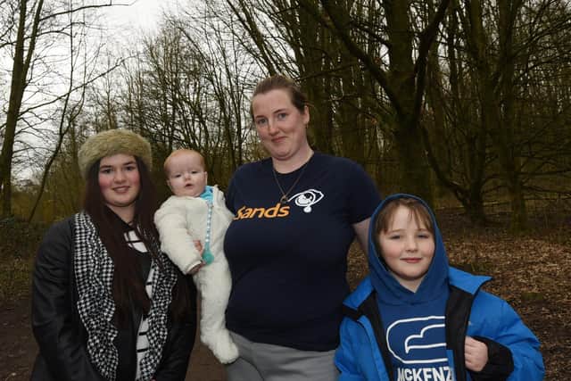 Natasha Harris pictured with children who are taking part in the walks too, from left, Kacy-Sky, 12, Murphy, seven-months-old and Charlie