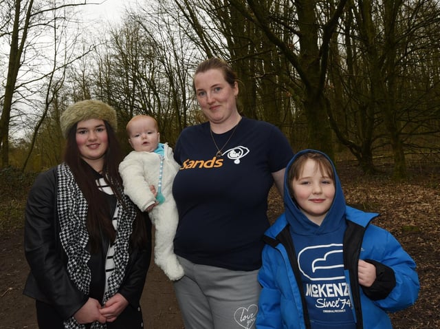 Natasha Harris pictured with children who are taking part in the walks too, from left, Kacy-Sky, 12, Murphy, seven-months-old and Charlie