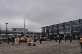 Protestors in Believe Square on United Nations' Anti-Racism Day