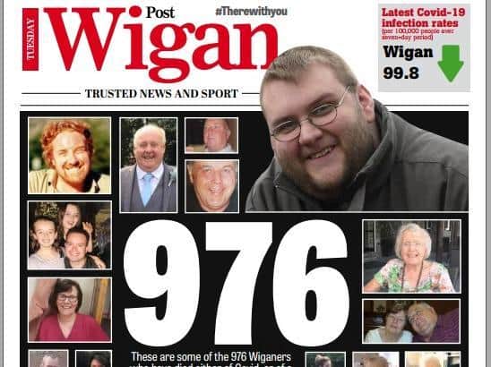 Today's Wigan Post front page marking the one-year anniversary of lockdown