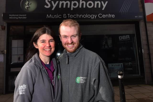 Michelle and David Bamford owners of Symphony Music, Market Street, Wigan