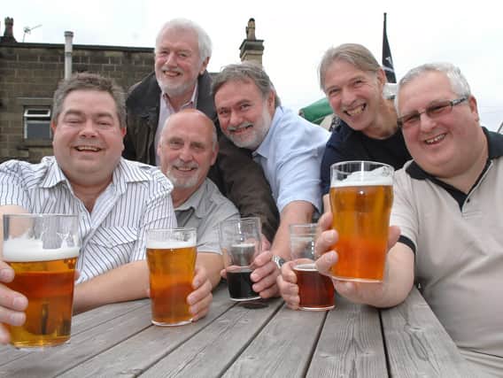 Camra stalwarts including Brian Gleave and Peter Marsh (seated left)